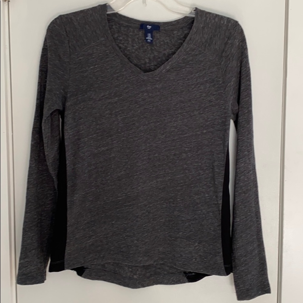 GAP V Neck Long Sleeve Woven Side Charcoal Grey T